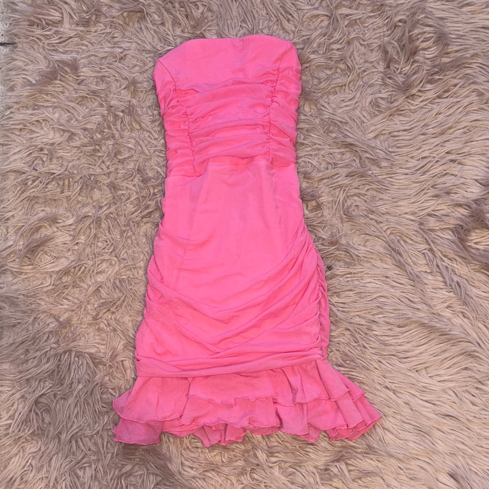 SHEIN Pink Strapless Ruffle Dress